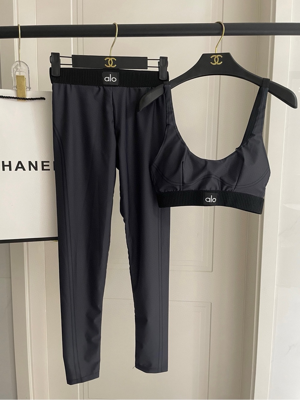 ALO Yoga Black High-Rise Legging with Matching Sports Bra